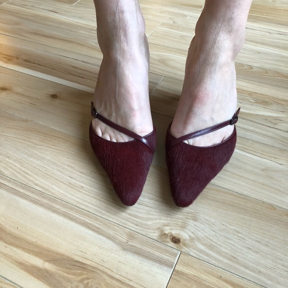 Wine red pointed toe pony hair mules - Picture 8 of 11